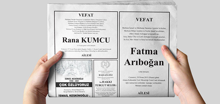 Sözcü Gazetesi vefat ilan ölçüleri st/cm